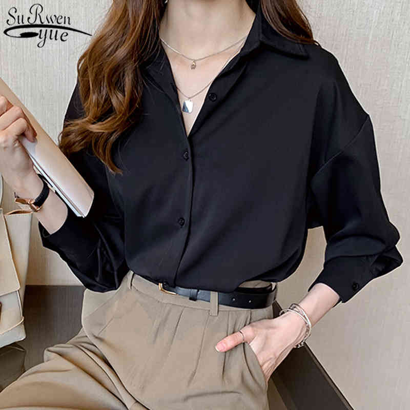 Korean Loose Long Sleeve White Shirt Women Fashion Plus Size 4XL Chiffon Blouse Solid Single Breasted Cardigans 11576 210427