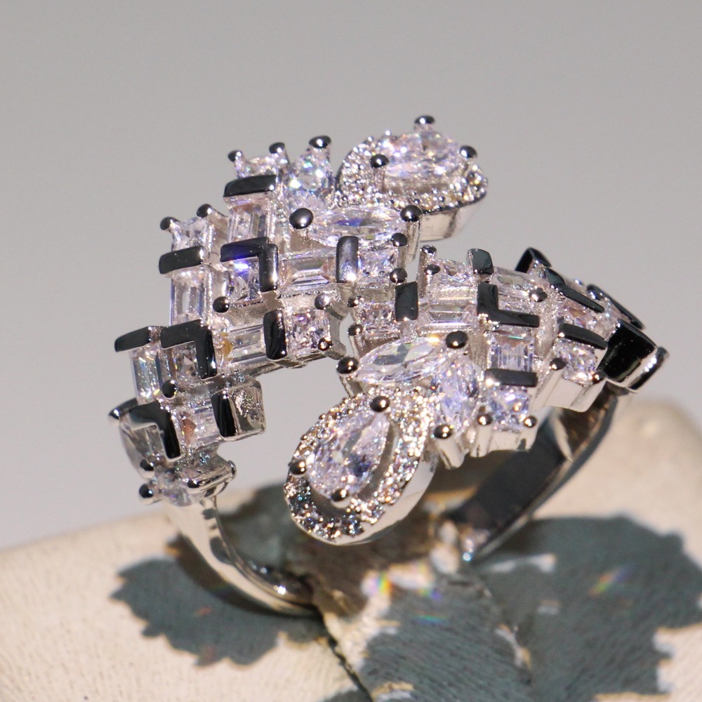 Real Sterg Sier Water Drop White Topaz Adjustable Ring for Women