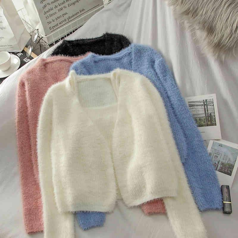 Kimutomo Korean Style 2 Piece Sets Womens Outfits Solid V-neck Long Sleeve Cardigan and Short Sling Spring Elegant Casual 210521