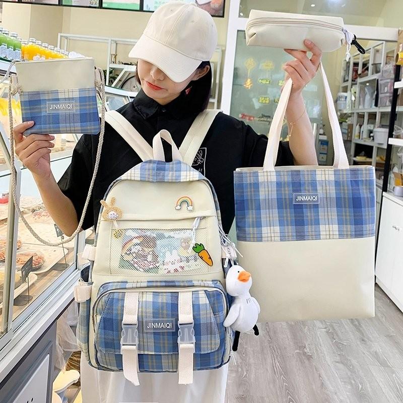 School Bags 4pcs Travel Bagpack Cute Student Schoolbags Fashionable Plaid Women's Backpack Nylon Waterproof Large-capacity Backpacks
School Bags 4pcs Travel Bagpack Cute Student Schoolbags Fashionable Plaid Women's Backpack Nylon Waterproof Large-capacity Backpacks