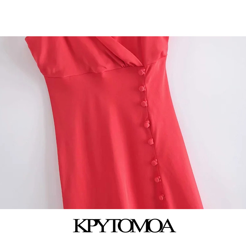 Women Chic Fashion With Buttons Front Slit Midi Camisole Dress Backless Thin Straps Female Dresses Mujer 210420