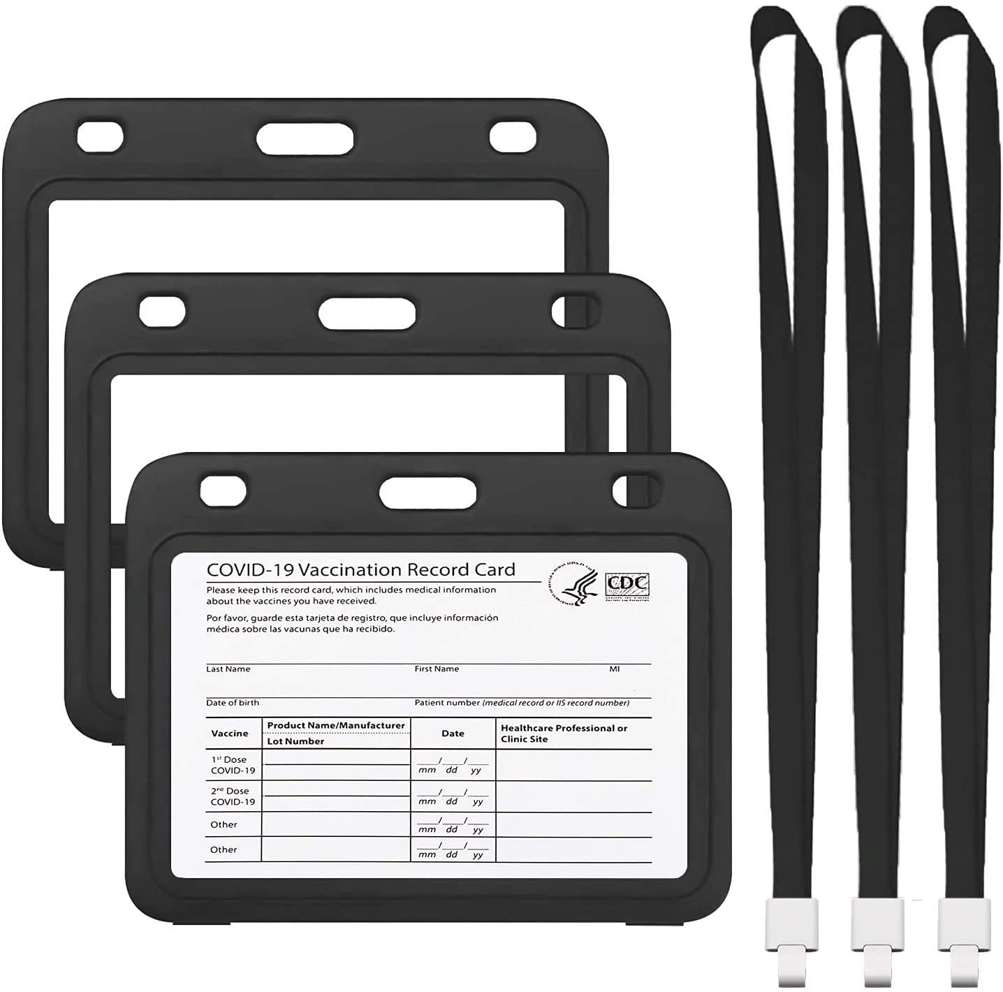 CDC Vaccination Card Protector Holder Plastic Waterproof Immunization ID Badge Wallet Card Case Sleeve with Lanyards - 3X4 Inches (Black)
CDC Vaccination Card Protector Holder Plastic Waterproof Immunization ID Badge Wallet Card Case Sleeve with Lanyards - 3X4 Inches (Black)
