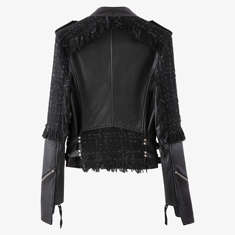 TWOTWINSTYLE Moto Style PU Leather Jacket For Women Stand Collar Long Sleeve Sashes Casual Jackets Female Fashion Clothing 210517