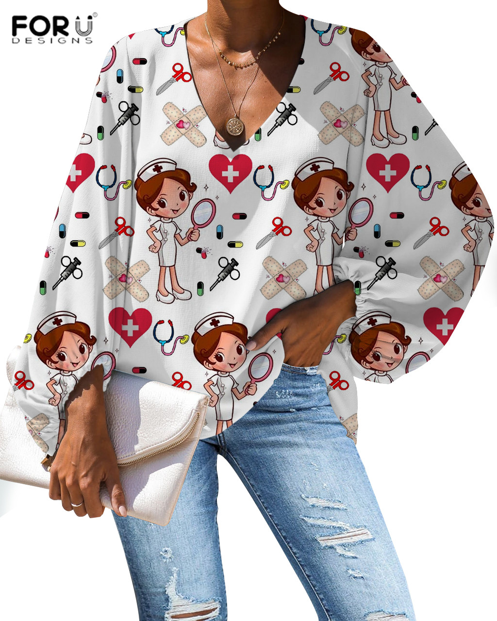 FORUDESIGNS Harajuku Shirts Women Nurse Doctor Print Blouse 2021 Casual Loose Long Sleeve Nursing Clothes Whoesales Droshipping, Custom b2
FORUDESIGNS Harajuku Shirts Women Nurse Doctor Print Blouse 2021 Casual Loose Long Sleeve Nursing Clothes Whoesales Droshipping, Custom b2