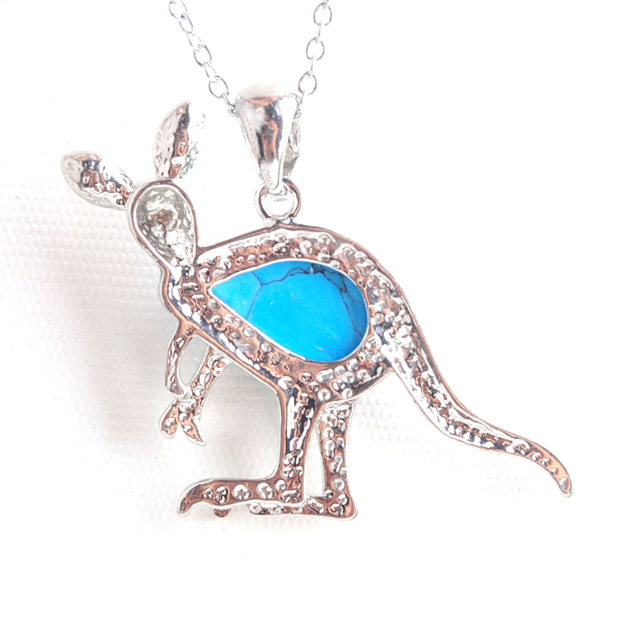 WOJIAER Cute Animal Kangaroo Pendant Water Drop Natural Stone Pink Quartz Crystal Fashion Jewelry for Women Girls BE907