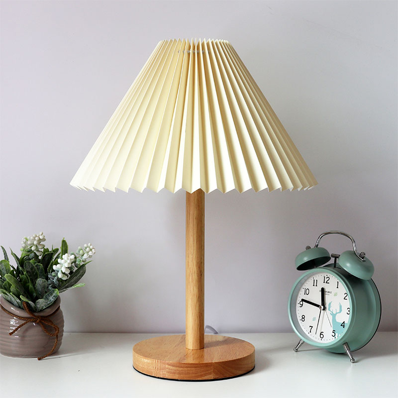 Modern Wooden Pleated Lamp - Scandinavian Bedroom Bedside and Desk Light