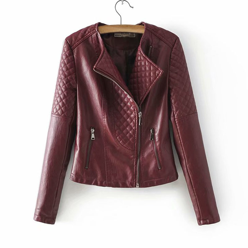 Elegant women's winter wild slim slimming solid color zipper jacket short PU leather coat jacket Pink black female 210507