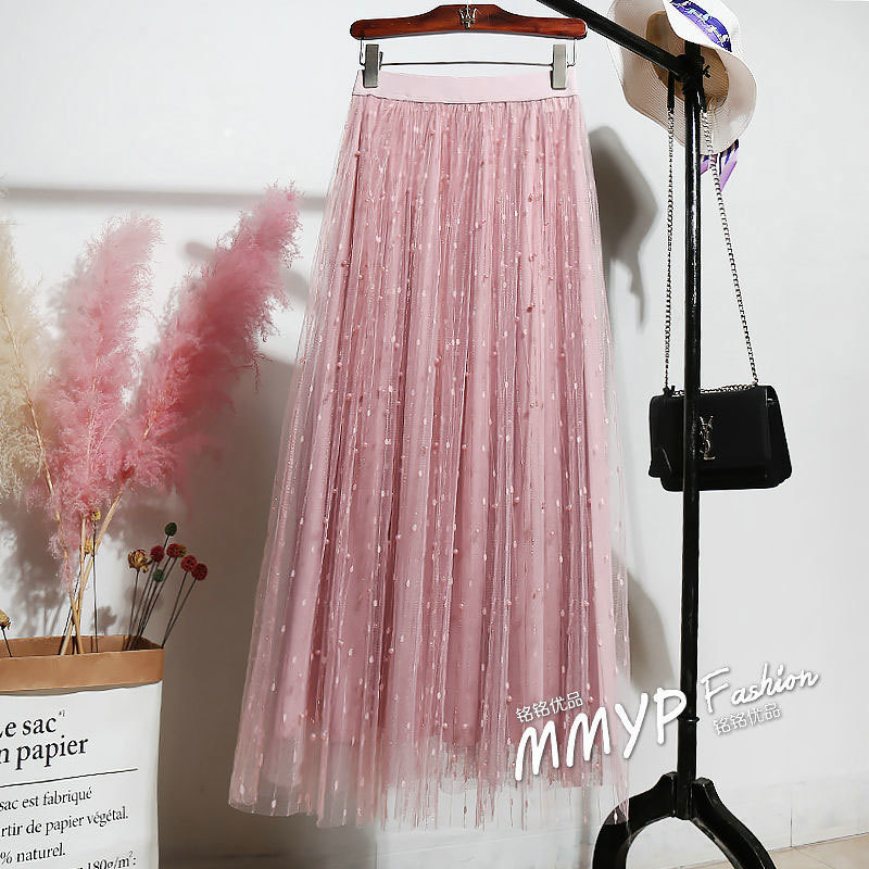 At All Seasons Can Wear Skirt Korea Fashion Women Sweet A-line Long Three-tier Fabric Gauze High Waist Maxi D180 210512