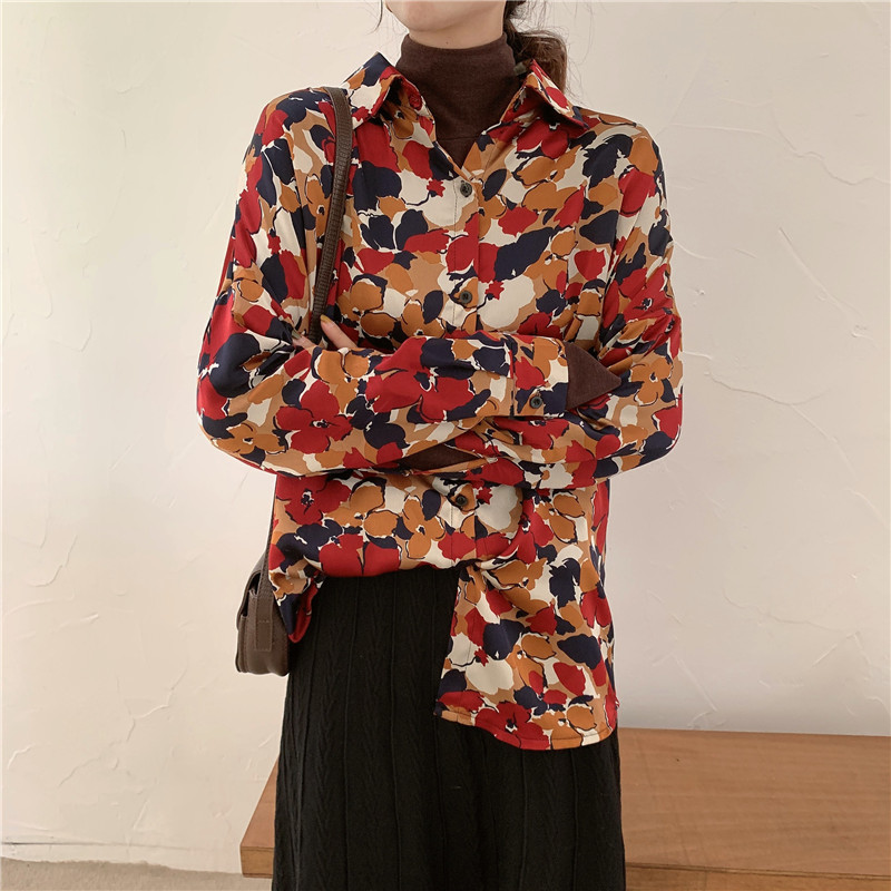 Spring Vintage Print Shirt Women Blouses OL Work Wear Tops Loose Black Blouse Shirts Female Casual Blusas Mujer 210421