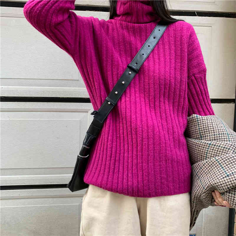 OL Elegant Solid Turtleneck Basic Knitted Sweater Female Bottoming Tops Autumn Winter Warm Pullovers Women Sweaters 210421