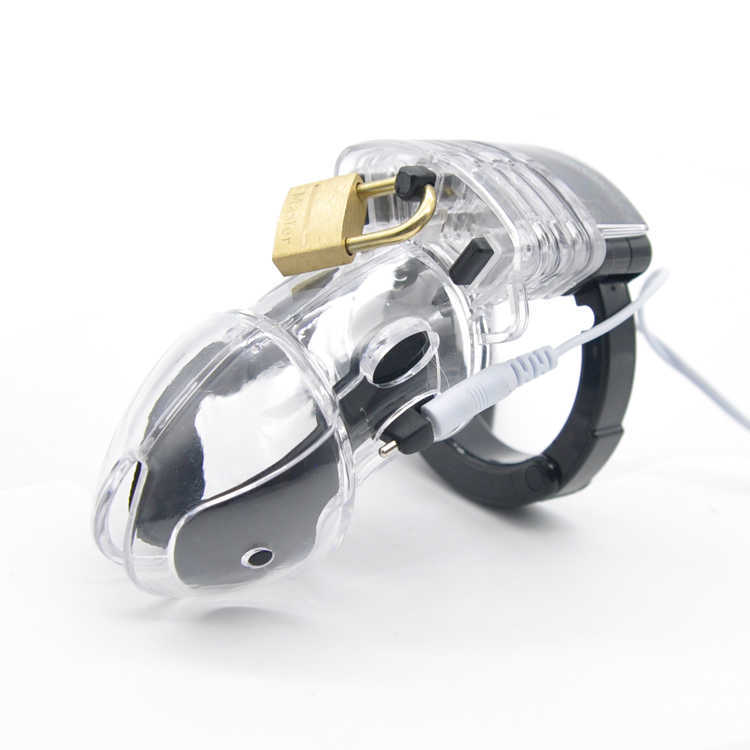 CHASTE BIRD Factory Price Electro Shock Male Chastity Device Cock Cage With Adjustable Cuff Ring Penis Lock Belt Sex Toys A175 210408