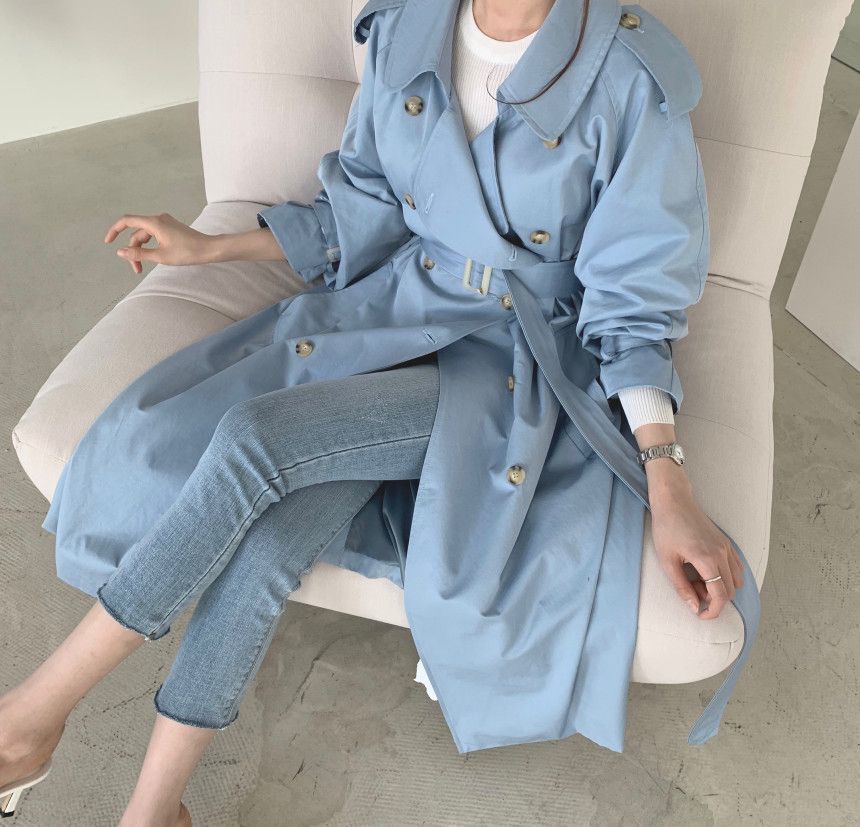 Fashion Minimalist Long Trench Coat Women Elegant OL Outwear Suit Collar Double Breasted Windbreaker with Belt 210421
