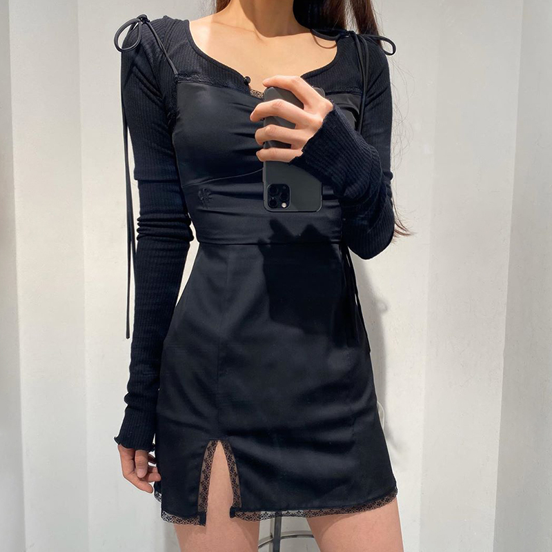 2021heyoungirl patchwork lace mini dress black sleeveless bodycon dress women ruched tie up split spaghetti strap dress summer, Black;gray
2021heyoungirl patchwork lace mini dress black sleeveless bodycon dress women ruched tie up split spaghetti strap dress summer, Black;gray