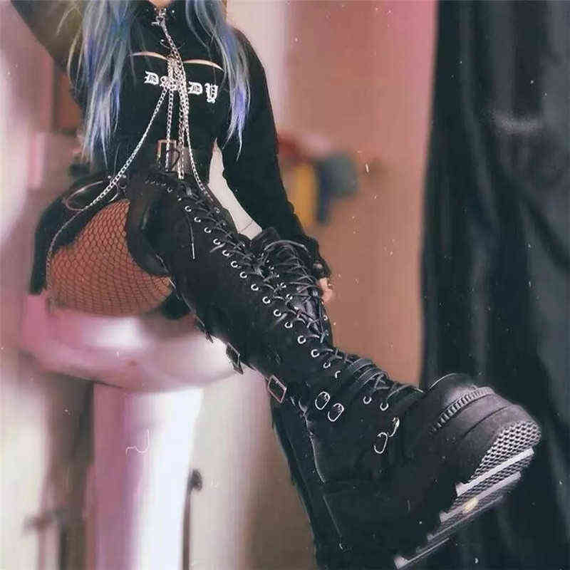 Women's Over-The-Knee Boots Punk Style Round Toe Platform Shoes Ladies Demonia Boots Solod Color Lace Up Wedges Botines Mujer Y1209, Black
Women's Over-The-Knee Boots Punk Style Round Toe Platform Shoes Ladies Demonia Boots Solod Color Lace Up Wedges Botines Mujer Y1209, Black