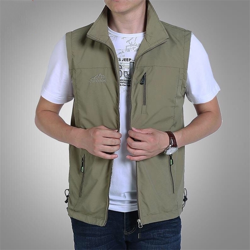 Ymwmhu Vests Man Thin Casual Wasitcoat for Men Vest with Many Pockets Summer for Men Zipper Regular Men's Waistcoat 211119