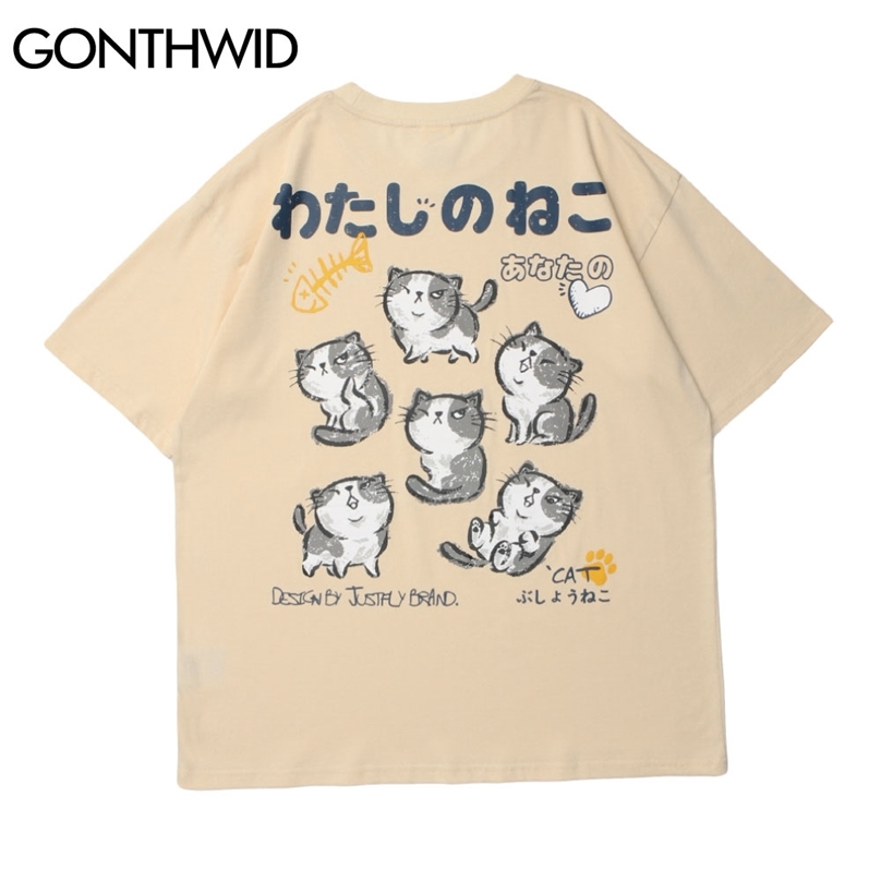 Harajuku Tshirts Japanese Style Cartoon Cats Short Sleeve T-Shirts Streetwear Mens Hip Hop Casual Cotton Loose Tops 210602, Black
Harajuku Tshirts Japanese Style Cartoon Cats Short Sleeve T-Shirts Streetwear Mens Hip Hop Casual Cotton Loose Tops 210602, Black