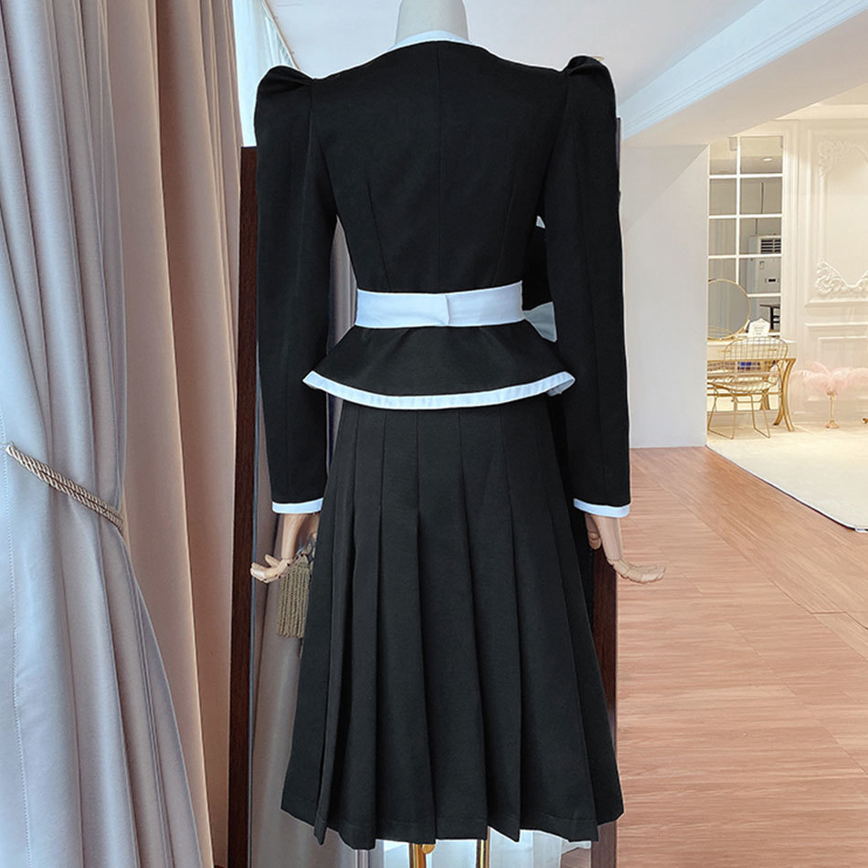 Free Autumn Women Elegant Set Fashion Bow Long Sleeve Slim Jacket & High Waist Split Half Skirt Two-piece 210524