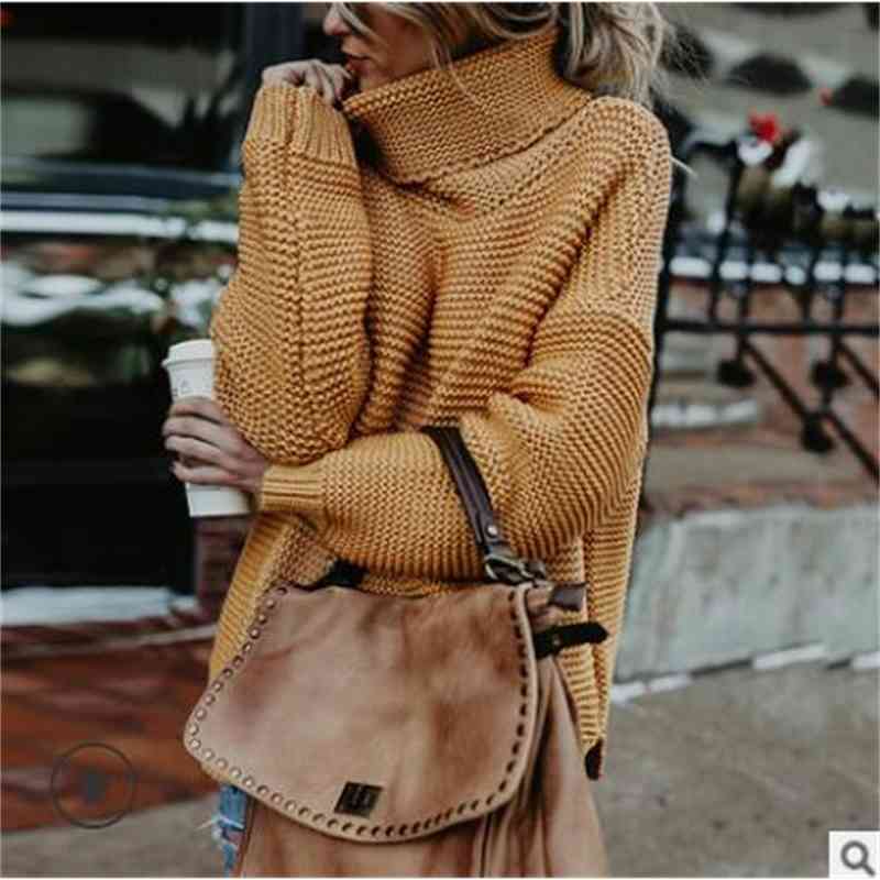 Autumn Winter Vintage Long Sweater Women Tops Turtleneck Loose Pullover Knitted Solid Wild Fashion Female QH1922 210609
