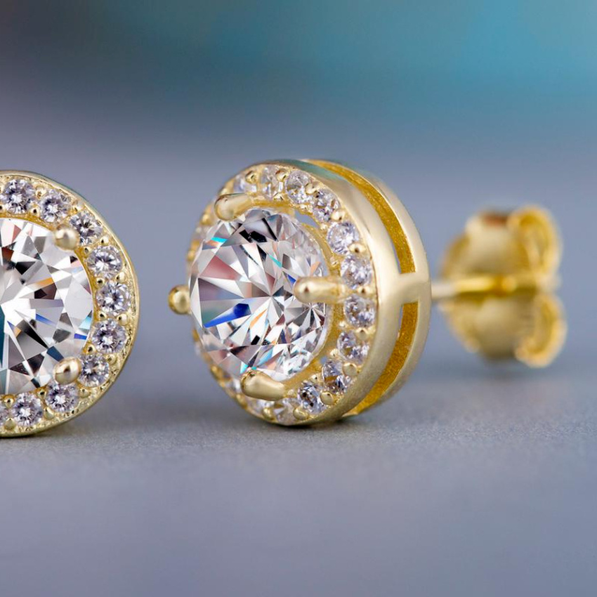 Round Square Cubic Zircon Stud Earrings Designer Jewelry Silver Gold Women Ear Rings Iced Out Heart Diamond Wedding Fashion Jewelry Gift Will and Sand
