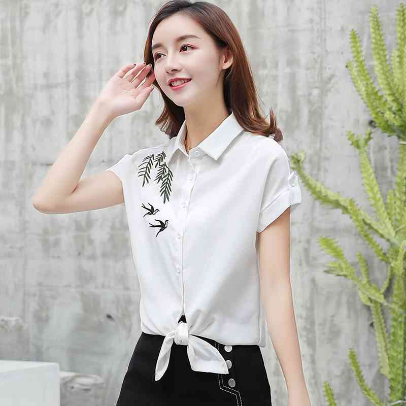 summer short sleeve OL shirt women blouse fashion plus size tops embroidery white 's clothing blusas D866 30 210506