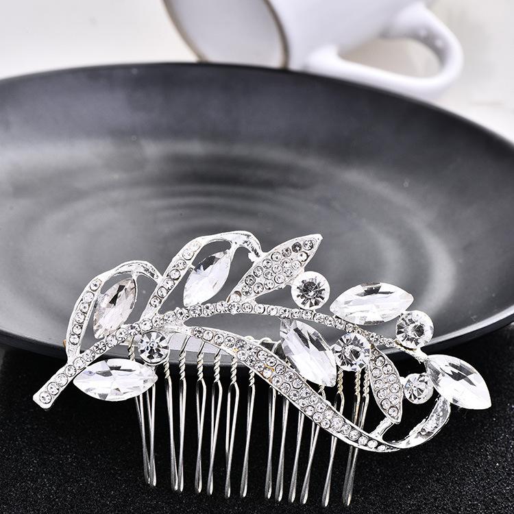 2021 Leaf Wedding Hair Accessories Silver Color Rhinestone Bridal Hair Combs Hairpin Jewelry Christmas Gift 10cm