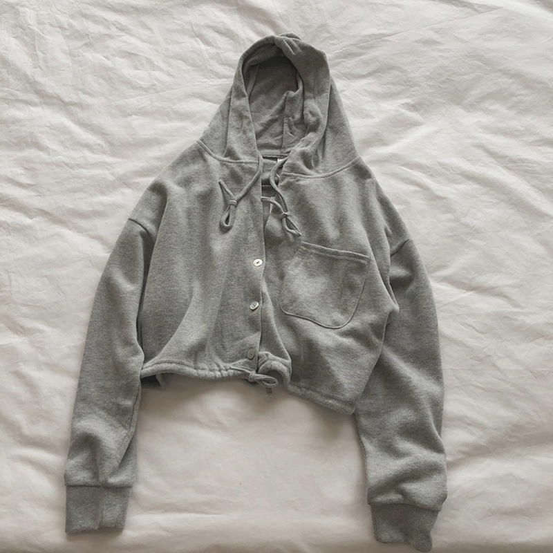 Fashion Short Hoodies Solid Autumn All Match Zip-up Moletom Long Sleeve Casual Sweatshirt Women Pocket 17612 210415