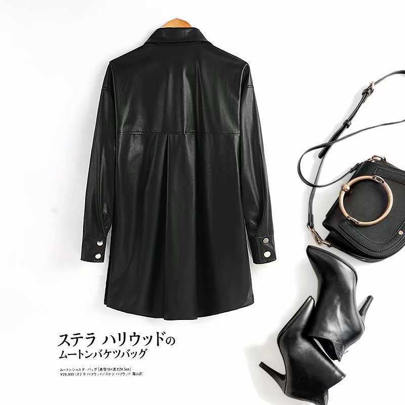 Spring Autumn PU Women Leather Jacket Thin Shirt Coat Fashion Streetwear Black Female Jacket Esthetic Gothic Vintage Outfit 210909
