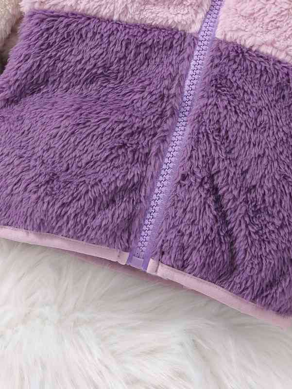 Baby Zip Up Cut And Sew Drop Shoulder Flannel Coat SHE