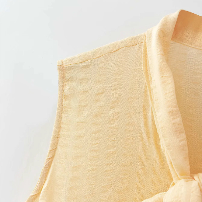 Foridol sleeveless bowknot ruffle blouse shirt women summer autumn yellow ladies elegant blouse tops chic blusa feminias 210415