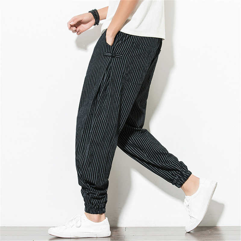 BOLUBAO Summer Men Pants Harem Loose Linen Thin Striped Jogger Sweatpants Breathable Plus Size Casual Harem Pants Male 210930