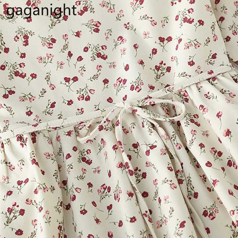 Fashion Tender Basic Dresses O-Neck Butterfly Sleeve Vestidos Office Ladies Floral Print Ruffles Buttons Korean Sweet 210601
