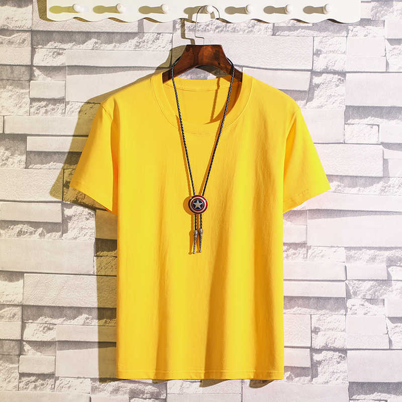 Men Spring and Summer Cotton Solid Short Sleeve Tops T-Shirt O Neck Casual 6XL 210629