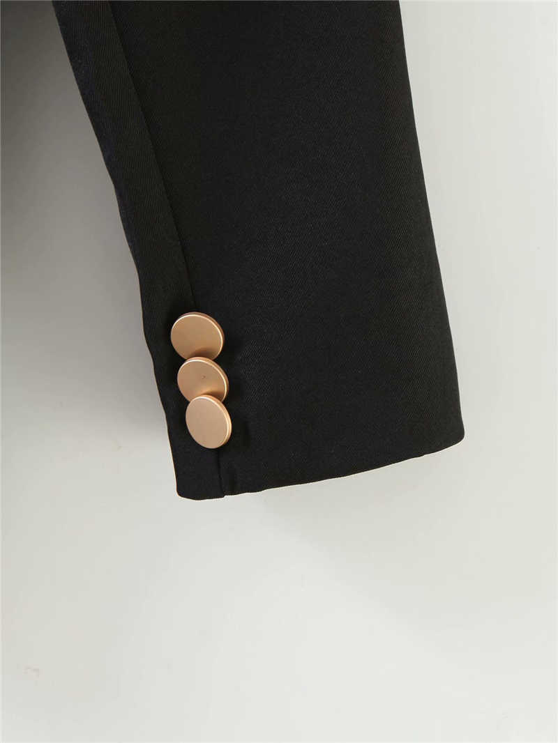 vintage women black blazer office ladies full sleeve jackets causal female double breasted suits chic girls sets 210527