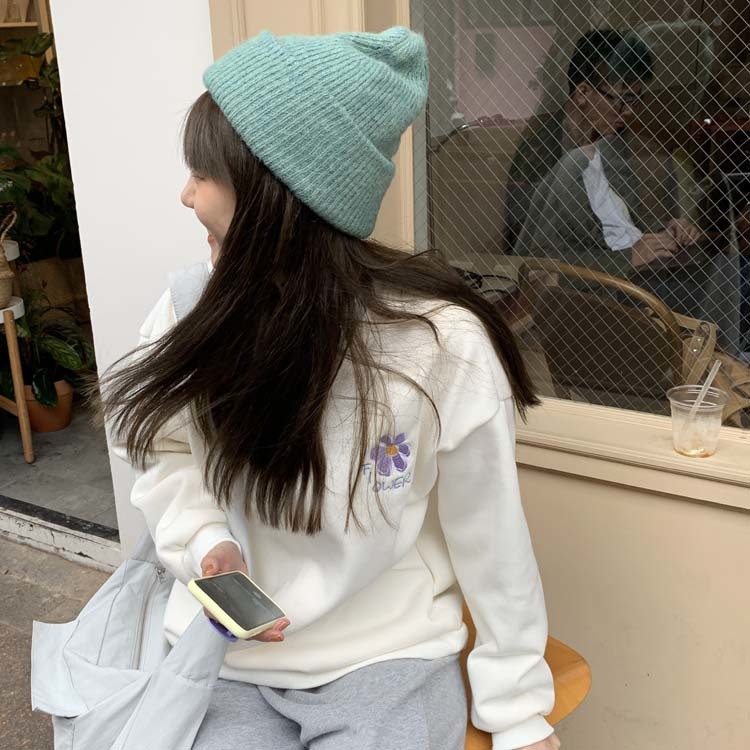 3 colors winter preppy style Women Sweatshirts Long Sleeve floral embroidery thick warm Sweatshirt Womens pullovers(F4163) 210423