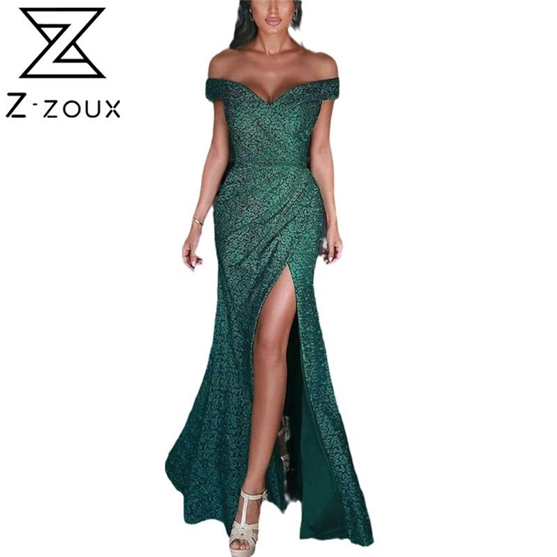 Women Dress Slash Neck Off Shoulder Party es Slim High Waist Split Maxi es Plus Size Sexy Evening 210513