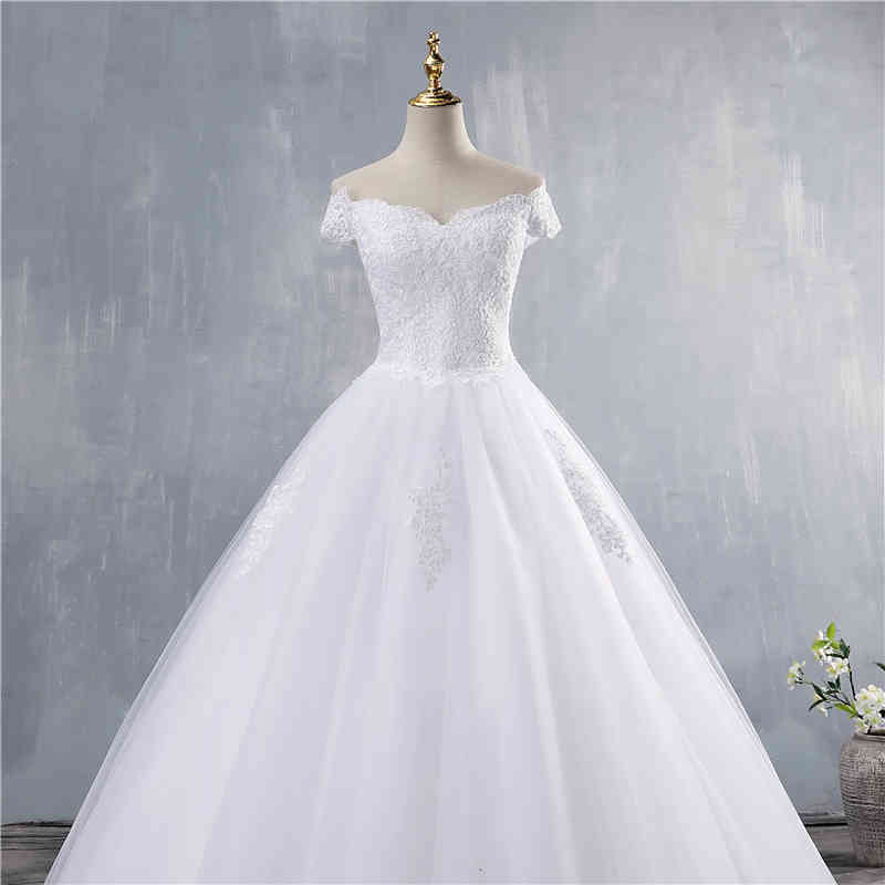 ZJ9143 White Ivory Lace Appliques Ball Gown Cheap Off The Shoulder Short Sleeves Bridal Dress Wedding Dresses