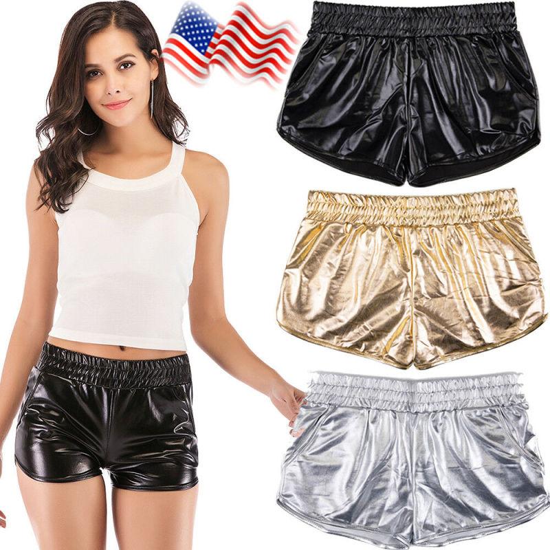 Women Elastic High Waist Loose PU Leather Shorts Ladies Sexy Holiday Party Punk Droshiping And Wholesale Women's