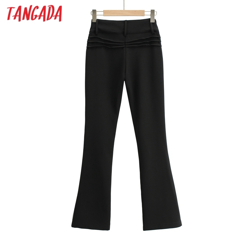 Fashion Women Black Belt Suit Trousers Pockets Buttons Office Lady Pants Pantalon 4P54 210416