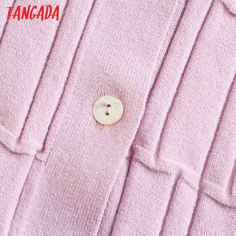 Women Striped Slim Crop Vintage Jumper Lady Fashion Knitted Cardigan Coat 3N34 210416