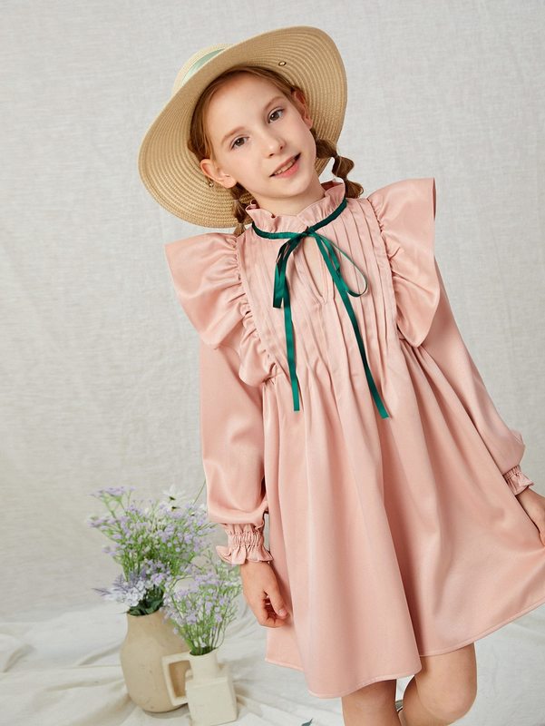 X Anas Mrel Girls Tie Front Ruffle Trim Dress SHE