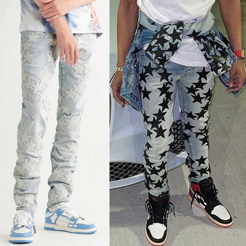 Stars Patch Biker Jeans Men's Fashion Slim Vintage Casual Denim Pants Damage Long Moto Trousers, Amr-8299
Stars Patch Biker Jeans Men's Fashion Slim Vintage Casual Denim Pants Damage Long Moto Trousers, Amr-8299