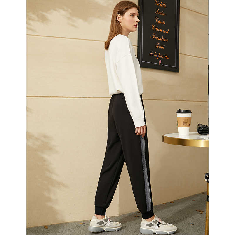 Minimalism Winter Fashion Pants Sport Causal Elastic Waist Fleece Patchwork Female Trousers Women's 12030409 210527