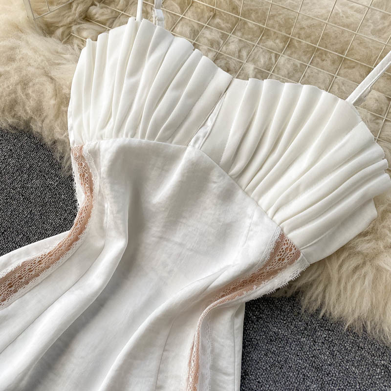 White High Waist Spaghetti Strap Women Vestidos Beach Style Square Collar Korean Dress Slim Bodycon Sexy Femme Robe 28161 210519
