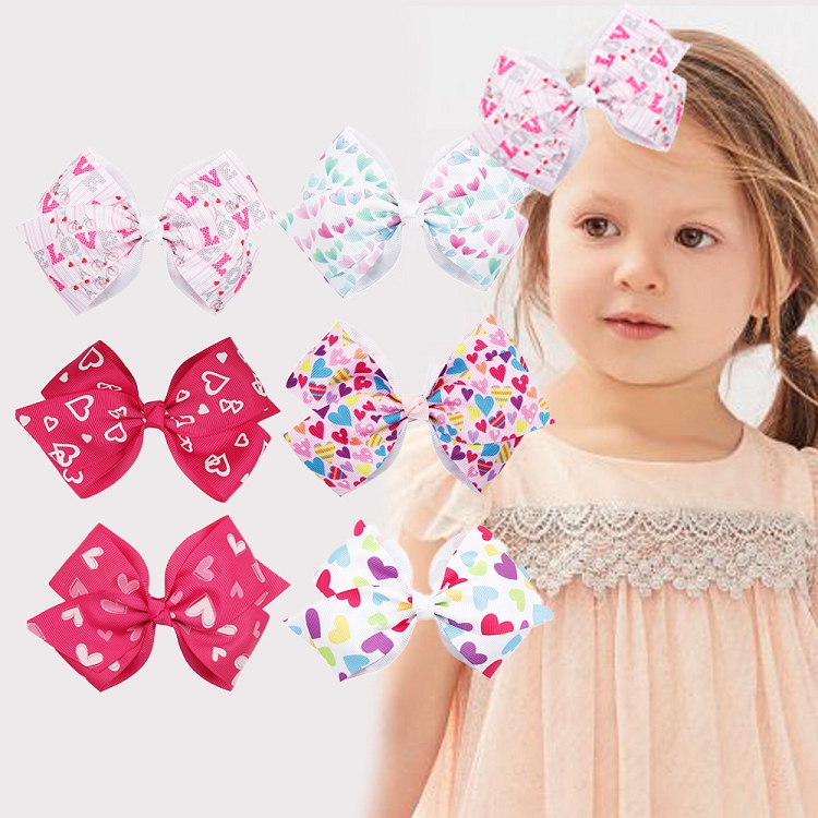 Child Hair Clip Accessories 5 Inch Kid Girl Valentine Bows Love Heart Hairpin Valentine's Day Gift Barrettes M3912