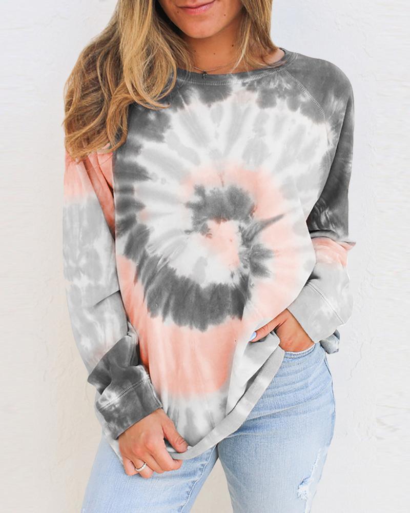 Spring Fall Women Plus Size Tie Dye Print O-neck Sweatshirt Chic Long Sleeve Femme Casual Outfits Lady Loose Casual Clothes 210415