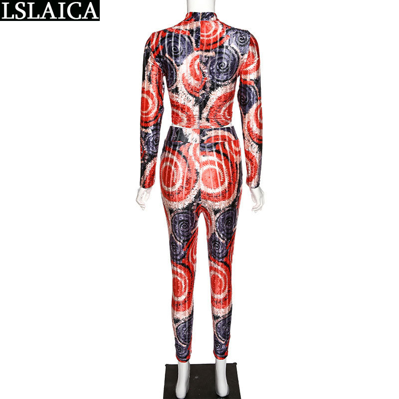 2 piece outfits for women long sleeve print tops&long pants slim elegant casual two set outfit top and 210515