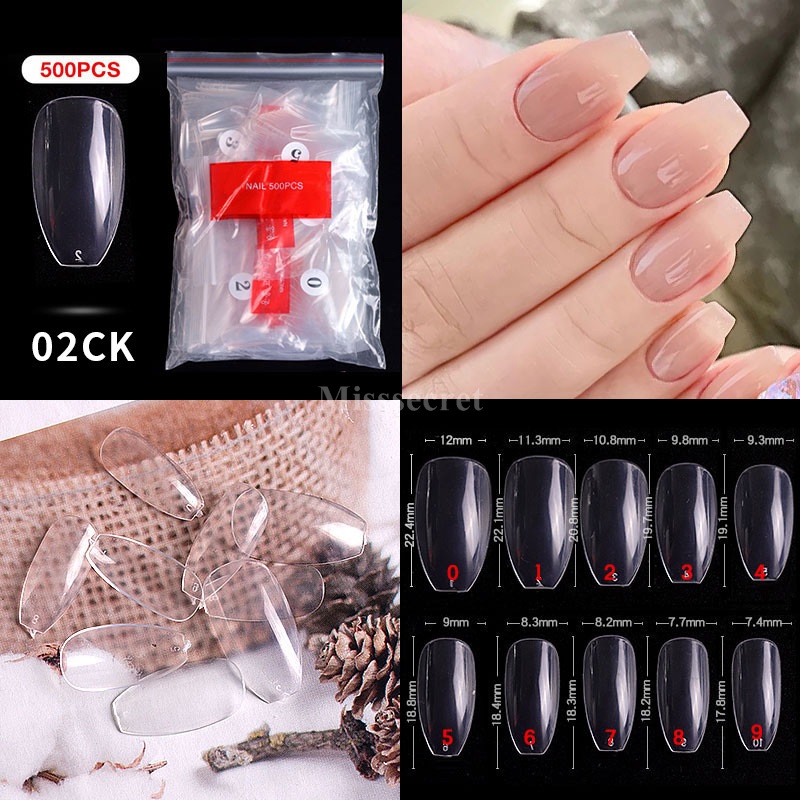 500PCS French Style Clear False Nails Tips Coffin Ballerina Acrylic Nail Tip Manicure Art Salons and Home DIY