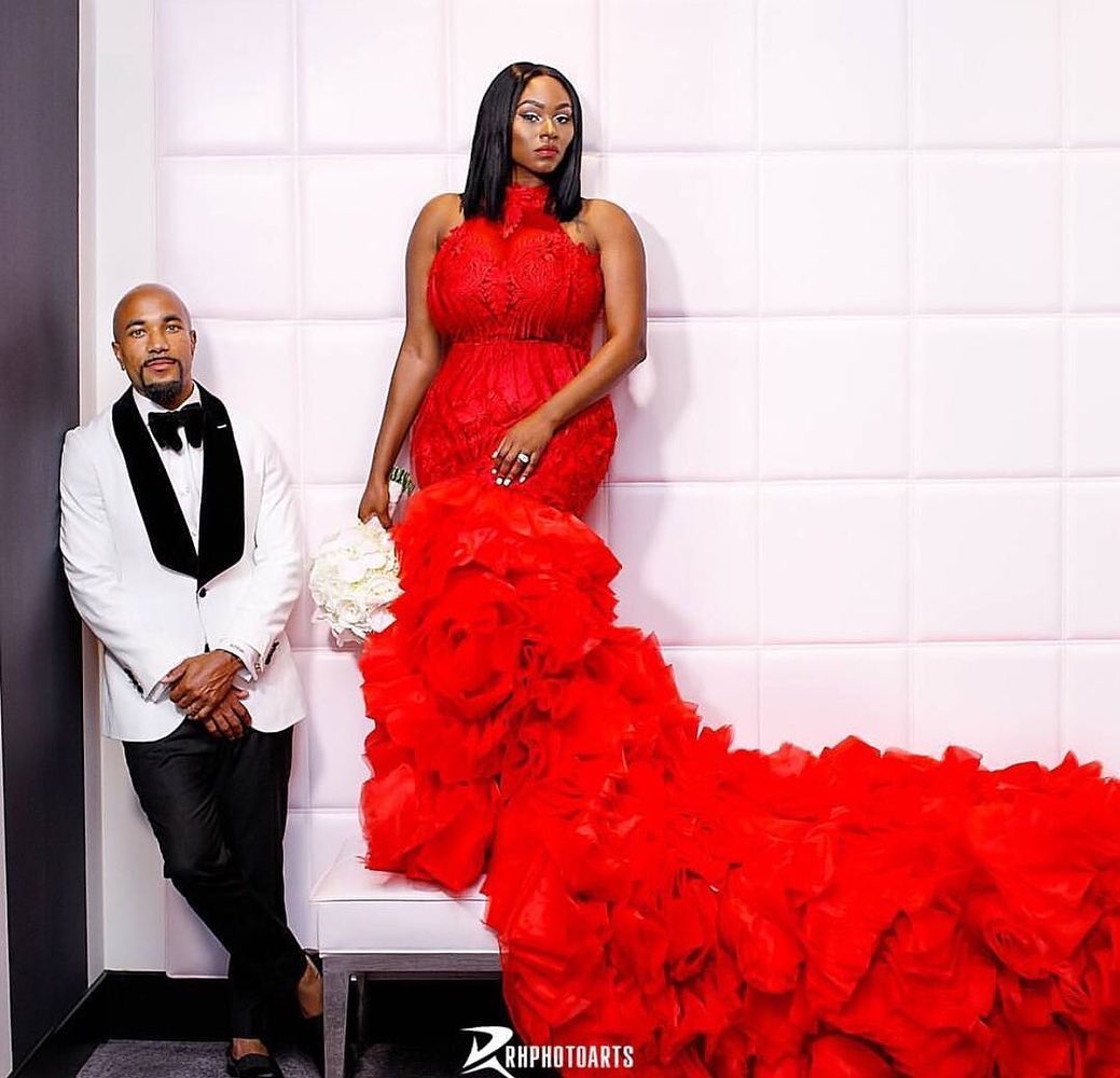 Red Cascading Ruffles Mermaid Wedding Dress 3D Lace Appliques High Neck Short Sleeve Bridal Gowns De Soiree Plus Size Couture Beads Custom Made 0505