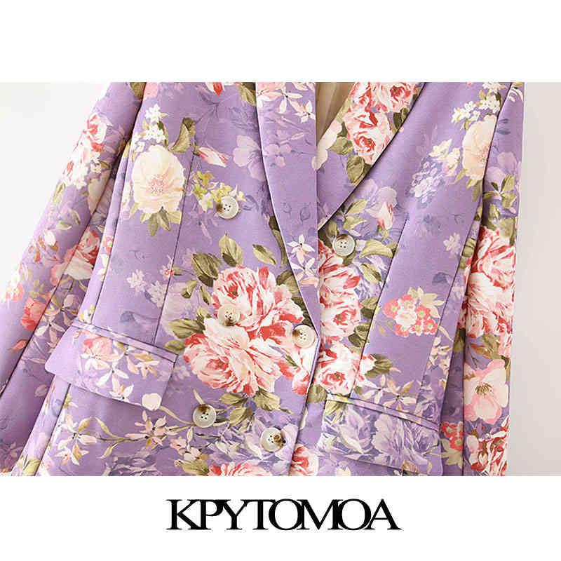 Women Fashion Double Breasted Floral Print Blazer Coat Long Sleeve Pockets Female Outerwear Chic Tops 210420