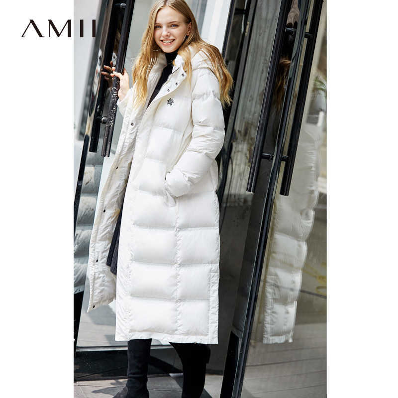 Winter Women 90% White Duck Down Jacket Fashion Female Embroidery Floral Solid Loose Hooded Long Coat 11870398 210527